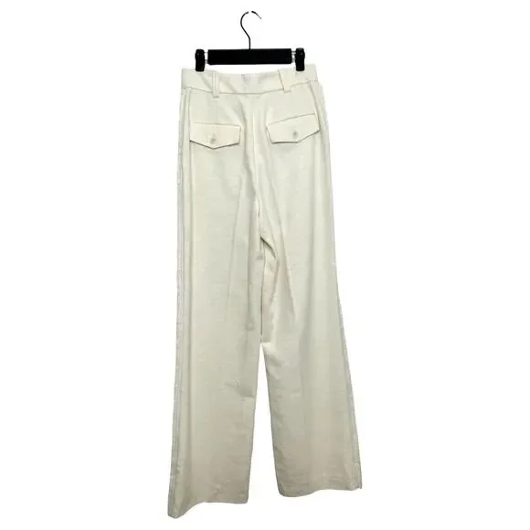 Zara Fringe Trim Wide-Leg Pockets Belt loops Pants Cotton Blend Off-White XS - Picture 4 of 12